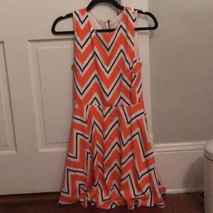 Navy and Orange Chevron Dress